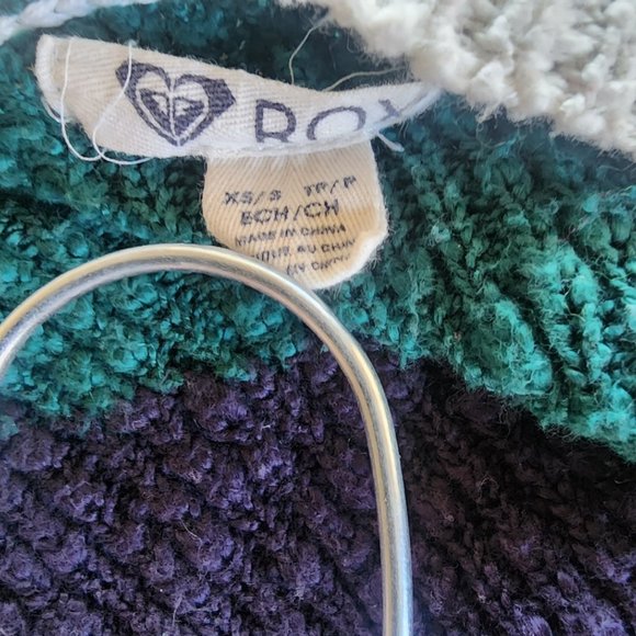 Roxy Knitted Open Weave Cardigan Sweater XS Navy Green White Grannycore Beach - Picture 4 of 7